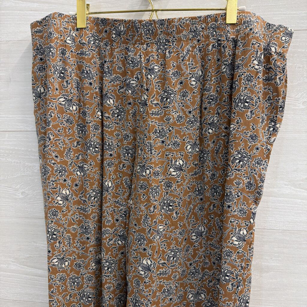 J Jill Brown/ Blue Print Short Sleeve Top/ Wide Leg Pants Set 2X