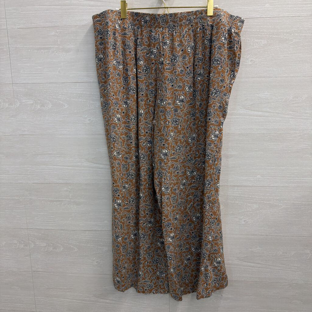 J Jill Brown/ Blue Print Short Sleeve Top/ Wide Leg Pants Set 2X