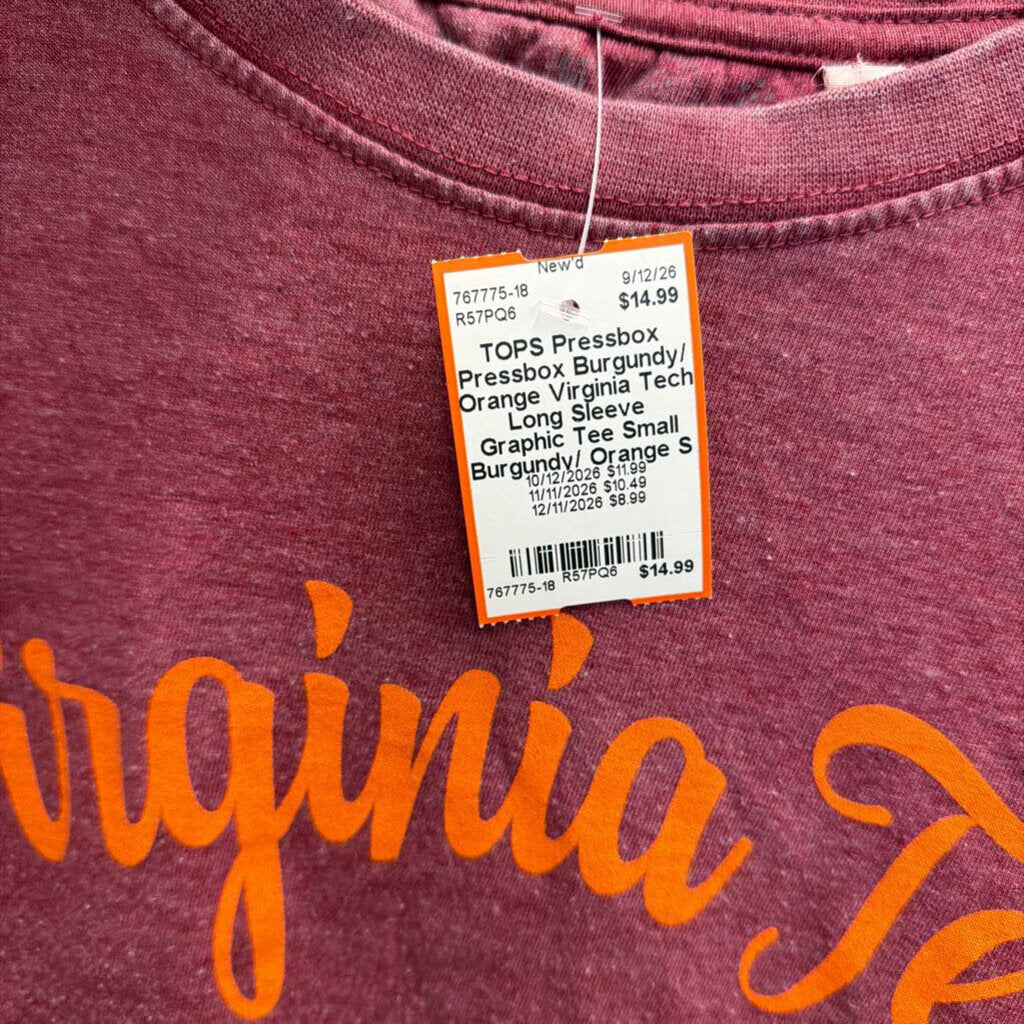 Pressbox Burgundy/ Orange Virginia Tech Long Sleeve Graphic Tee Small