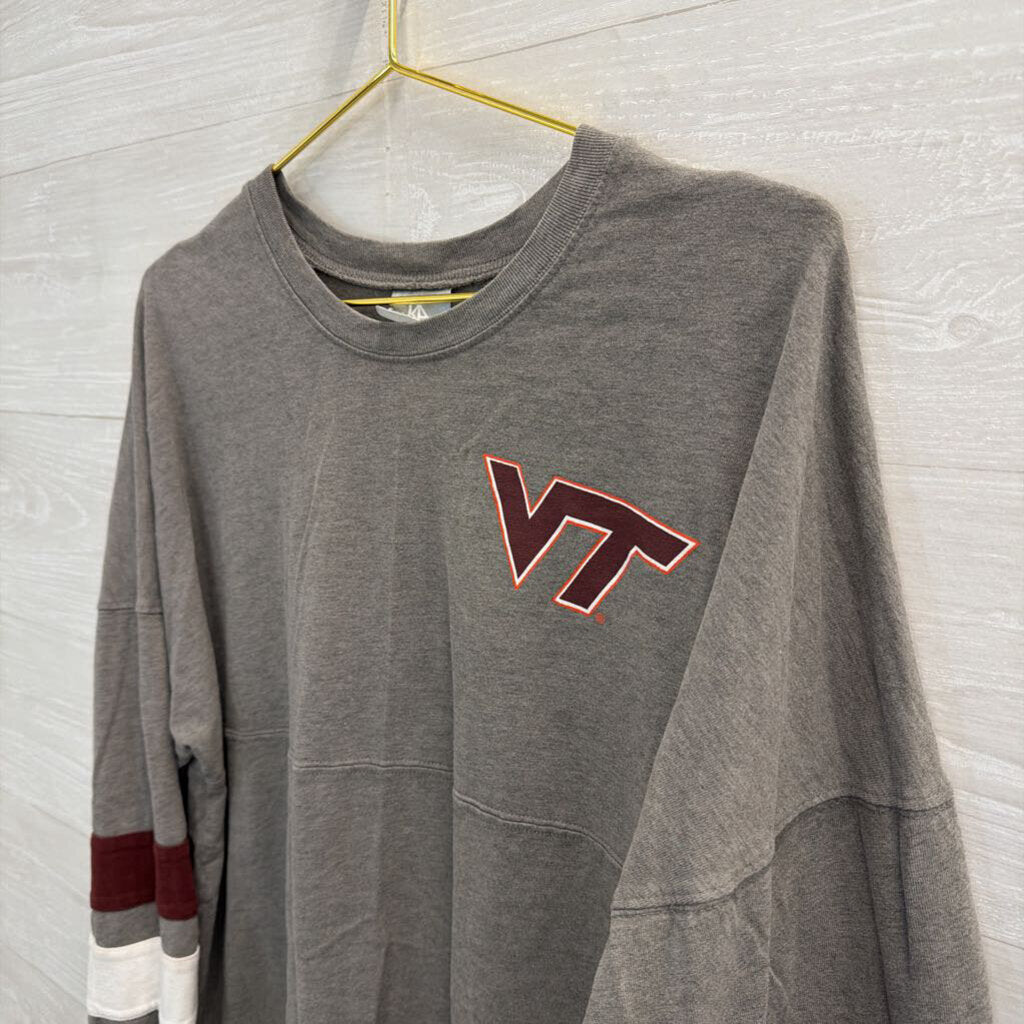 Knights Apparel Grey Virginia Tech Long Sleeve Graphic Tee Medium