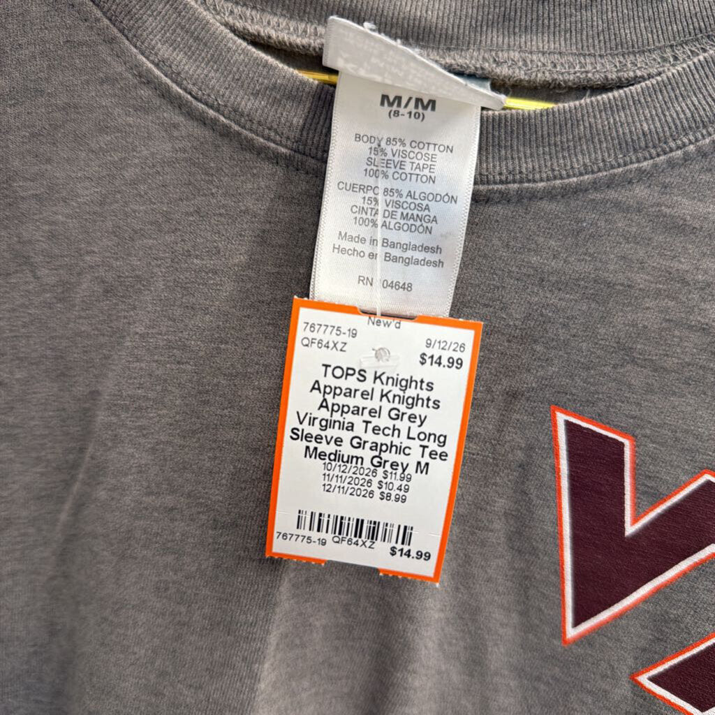 Knights Apparel Grey Virginia Tech Long Sleeve Graphic Tee Medium
