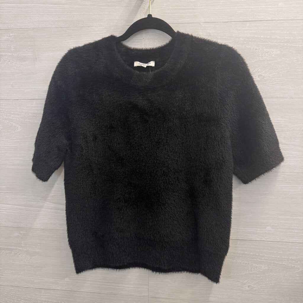 Another Love Black Soft Fuzzy Short Sleeve Top Medium
