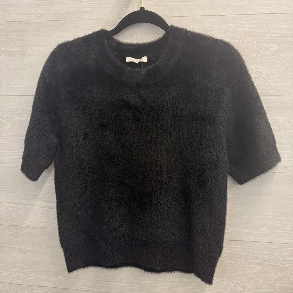 Another Love Black Soft Fuzzy Short Sleeve Top Medium