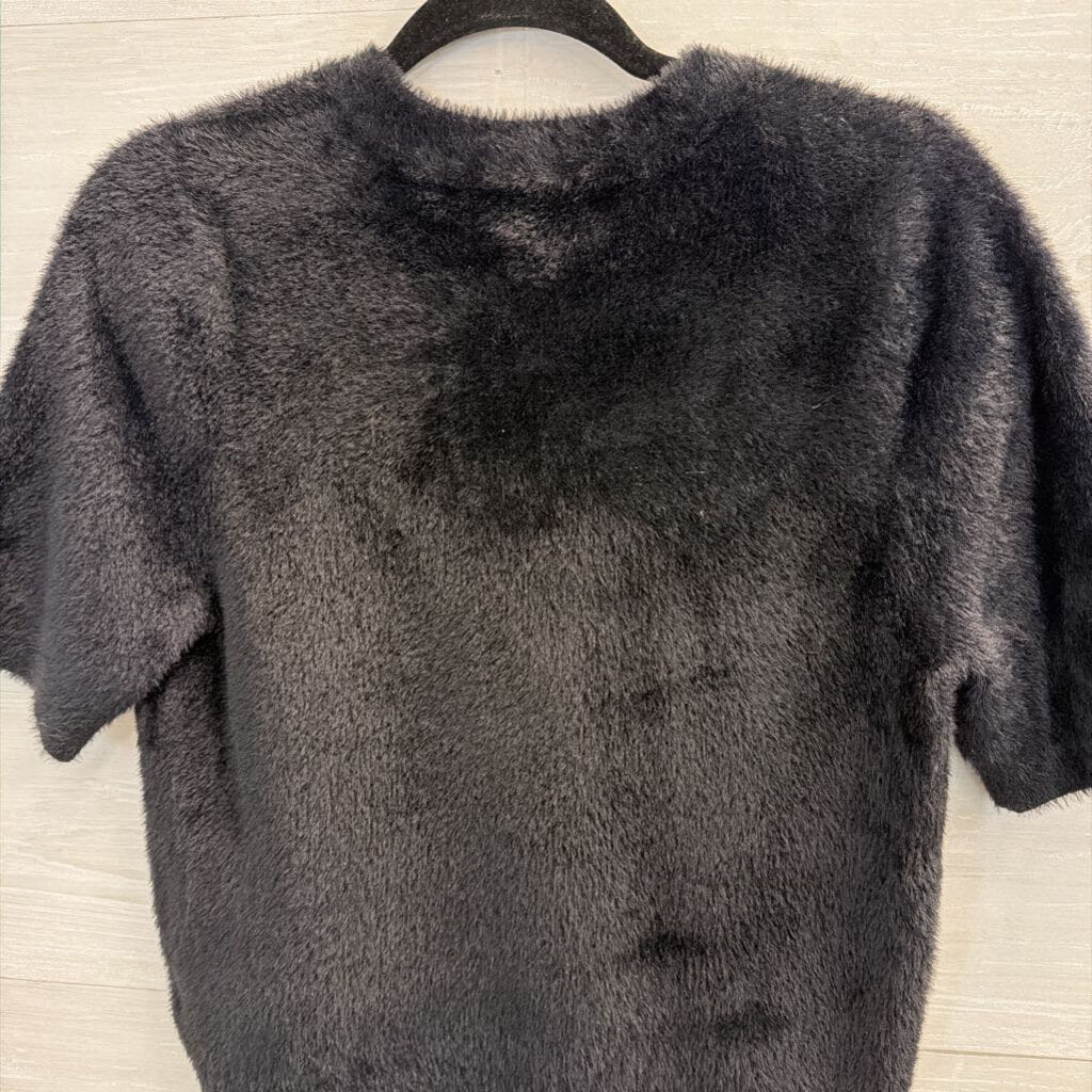 Another Love Black Soft Fuzzy Short Sleeve Top Medium