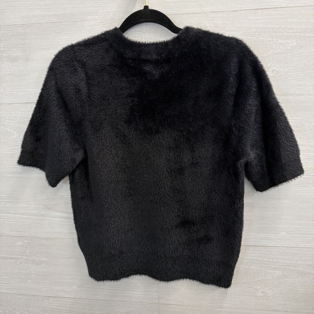 Another Love Black Soft Fuzzy Short Sleeve Top Medium