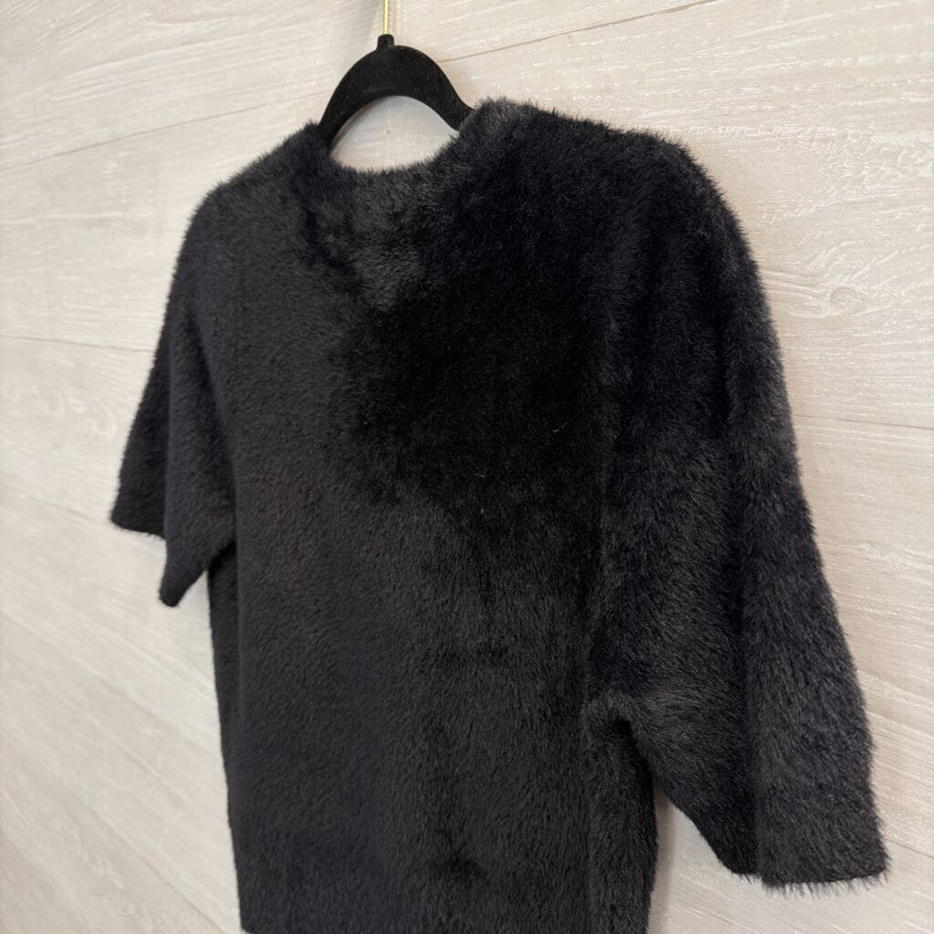 Another Love Black Soft Fuzzy Short Sleeve Top Medium