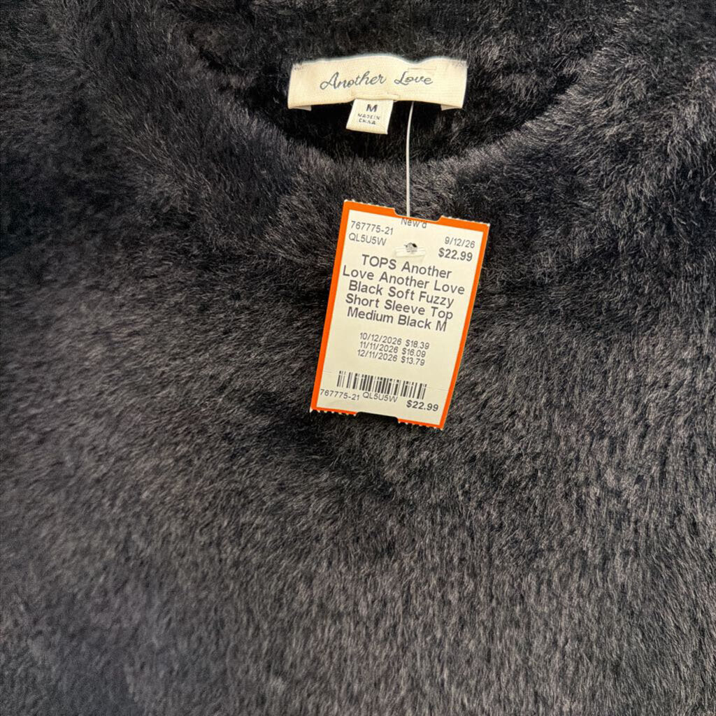 Another Love Black Soft Fuzzy Short Sleeve Top Medium