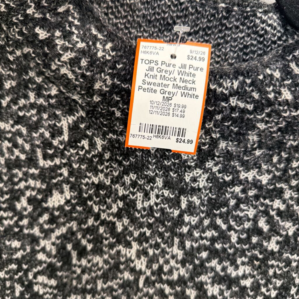 Pure Jill Grey/ White Knit Mock Neck Sweater Medium Petite