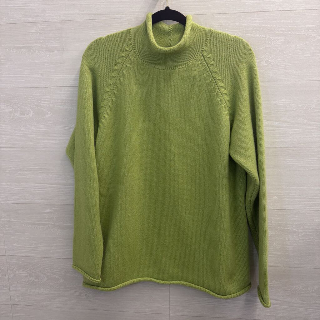 J Crew 100% Cashmere Green Knit Mock Neck Sweater Small
