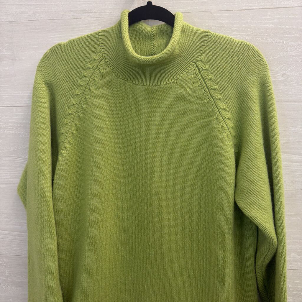 J Crew 100% Cashmere Green Knit Mock Neck Sweater Small