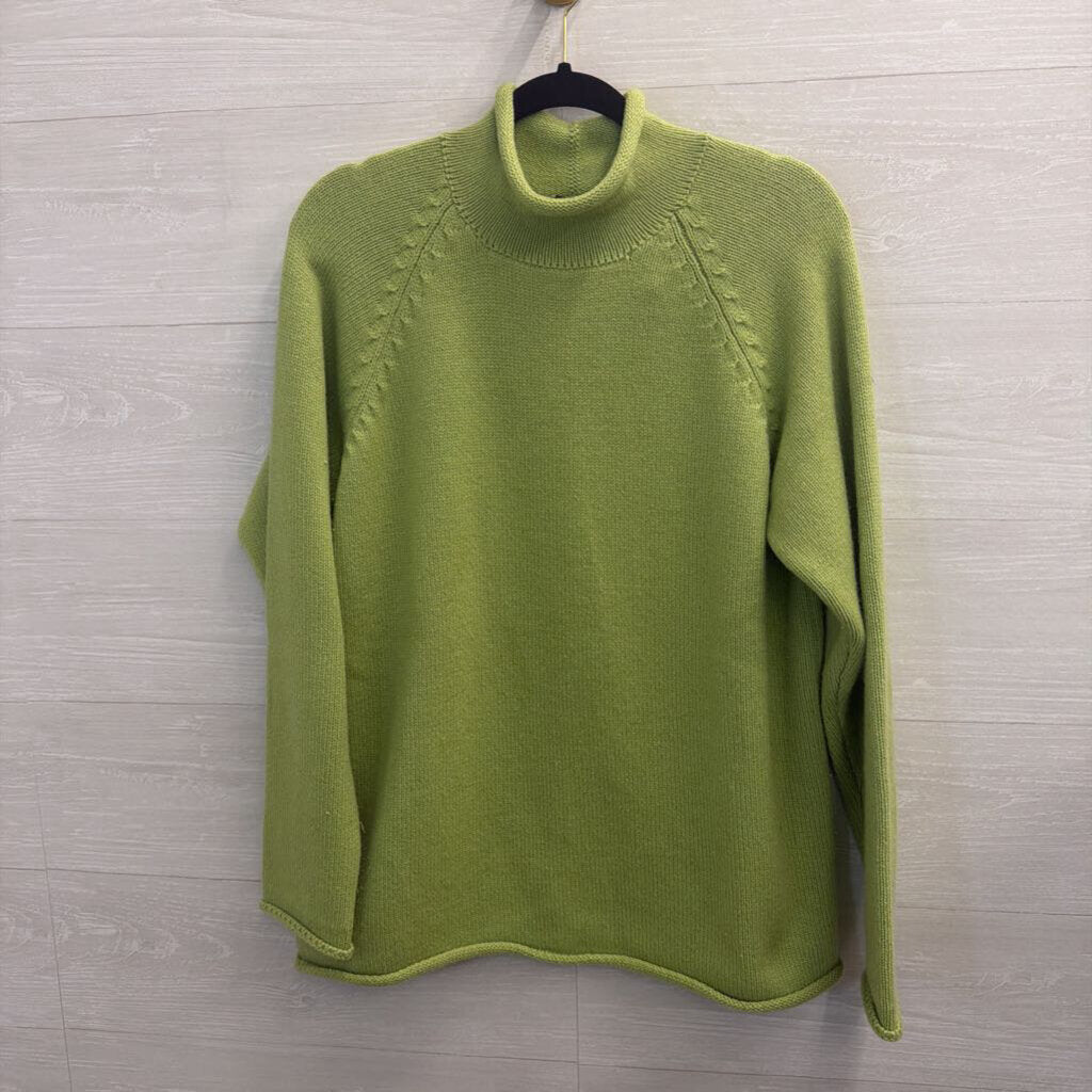 J Crew 100% Cashmere Green Knit Mock Neck Sweater Small