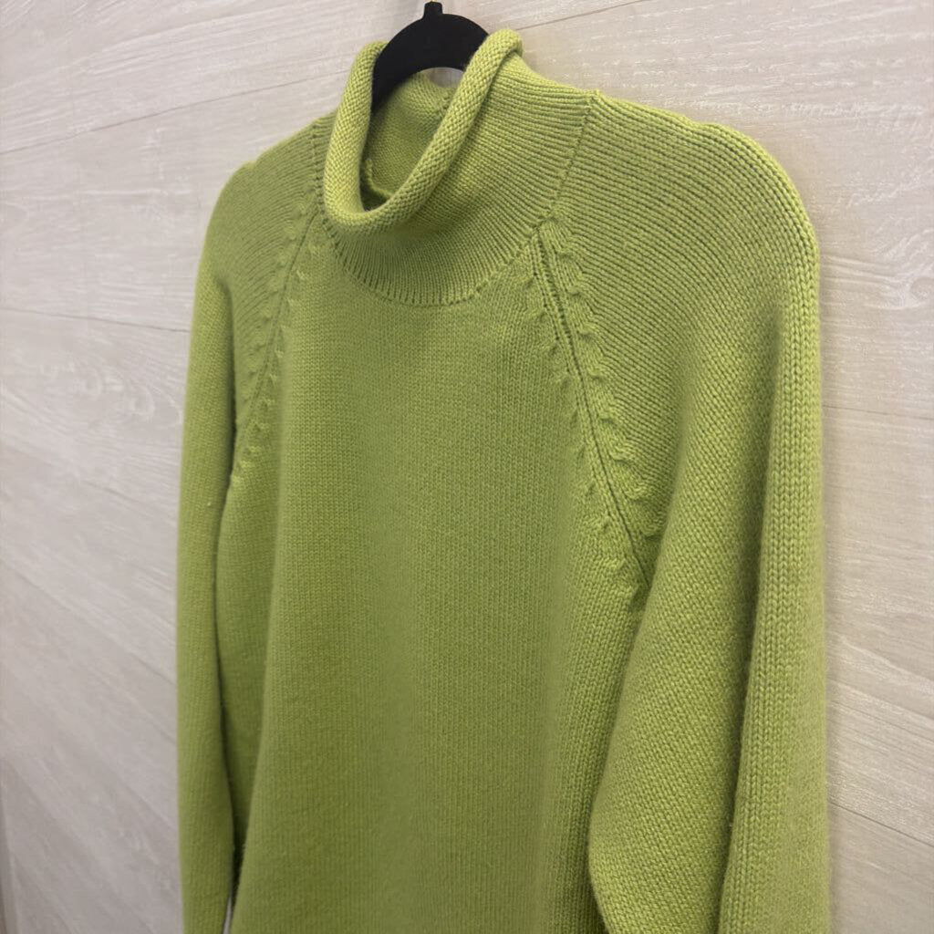 J Crew 100% Cashmere Green Knit Mock Neck Sweater Small