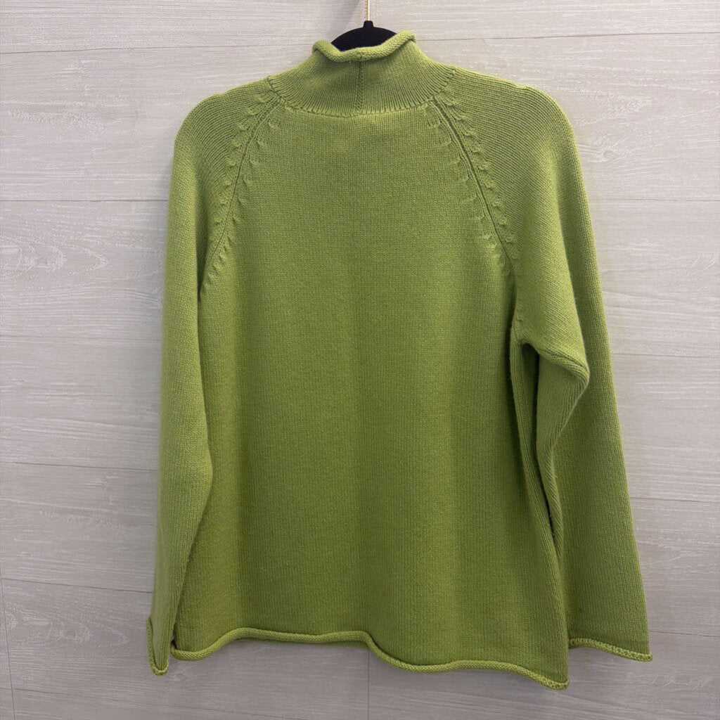 J Crew 100% Cashmere Green Knit Mock Neck Sweater Small