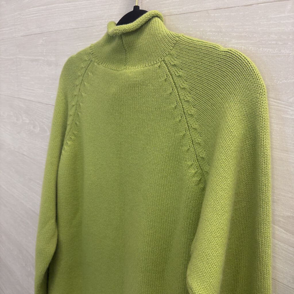 J Crew 100% Cashmere Green Knit Mock Neck Sweater Small