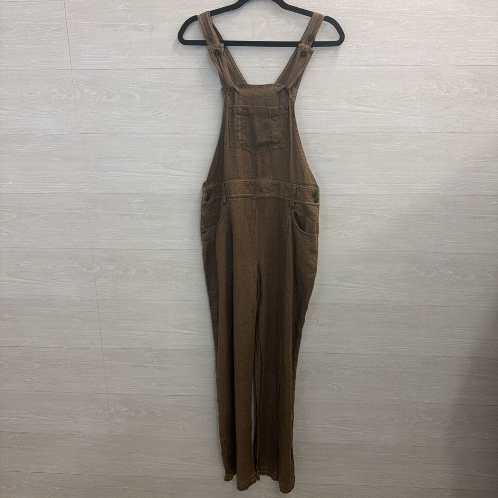 The Territory Ahead Brown 100% Linen Overalls Medium