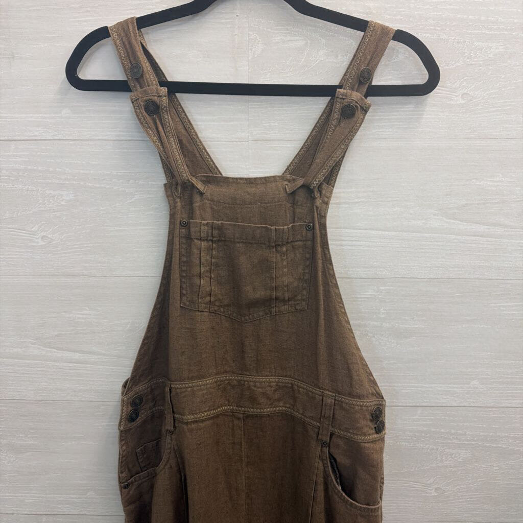 The Territory Ahead Brown 100% Linen Overalls Medium