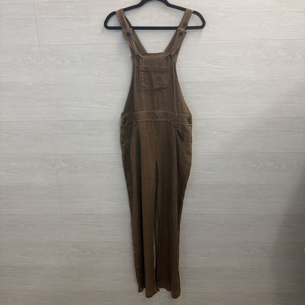 The Territory Ahead Brown 100% Linen Overalls Medium
