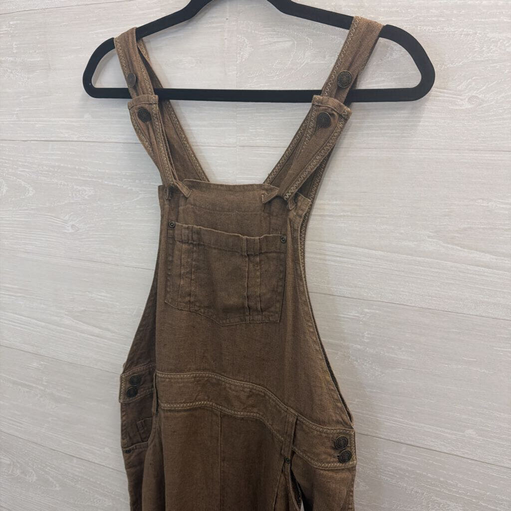 The Territory Ahead Brown 100% Linen Overalls Medium