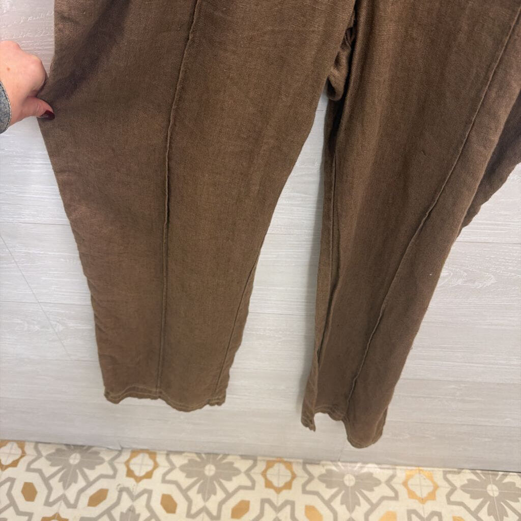 The Territory Ahead Brown 100% Linen Overalls Medium
