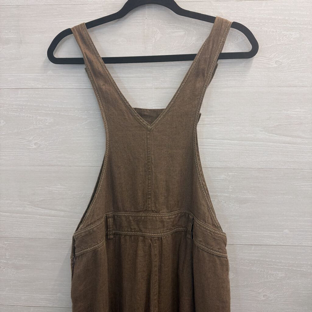 The Territory Ahead Brown 100% Linen Overalls Medium