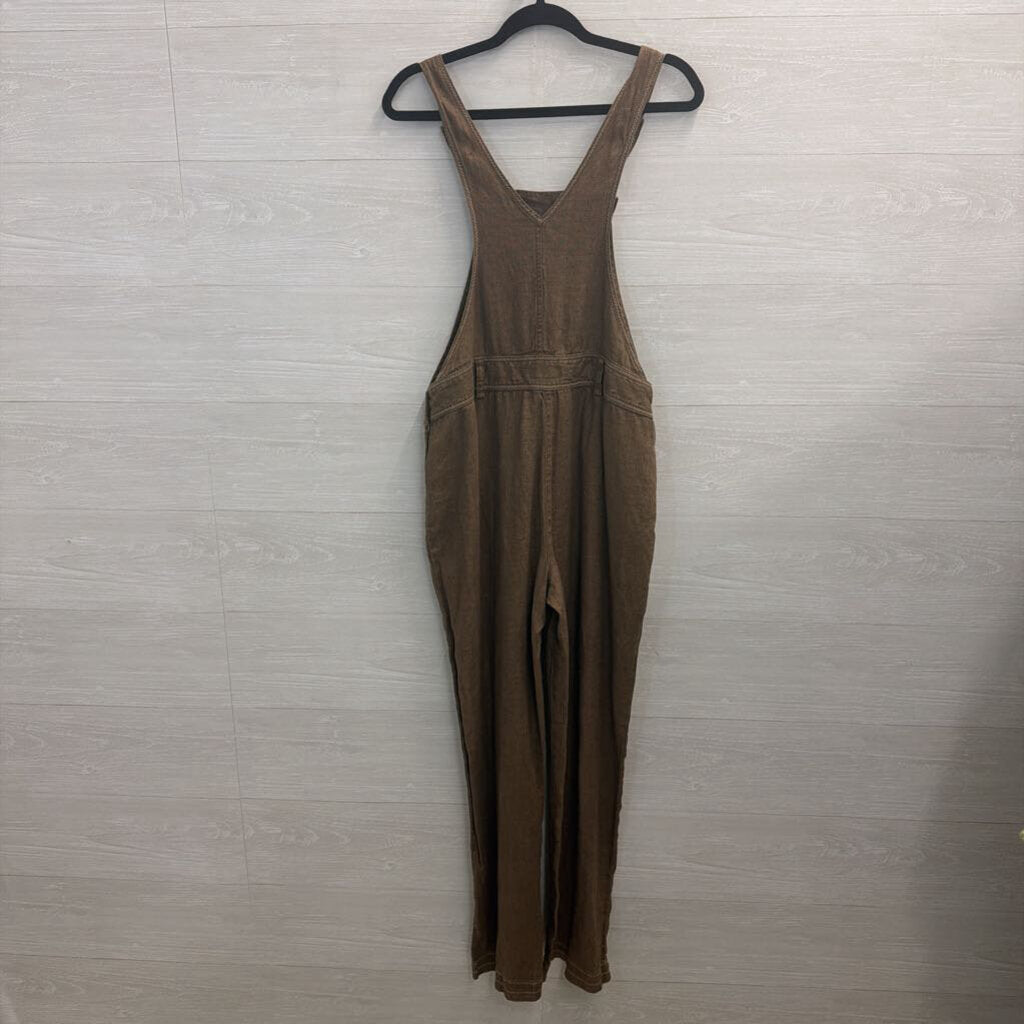 The Territory Ahead Brown 100% Linen Overalls Medium
