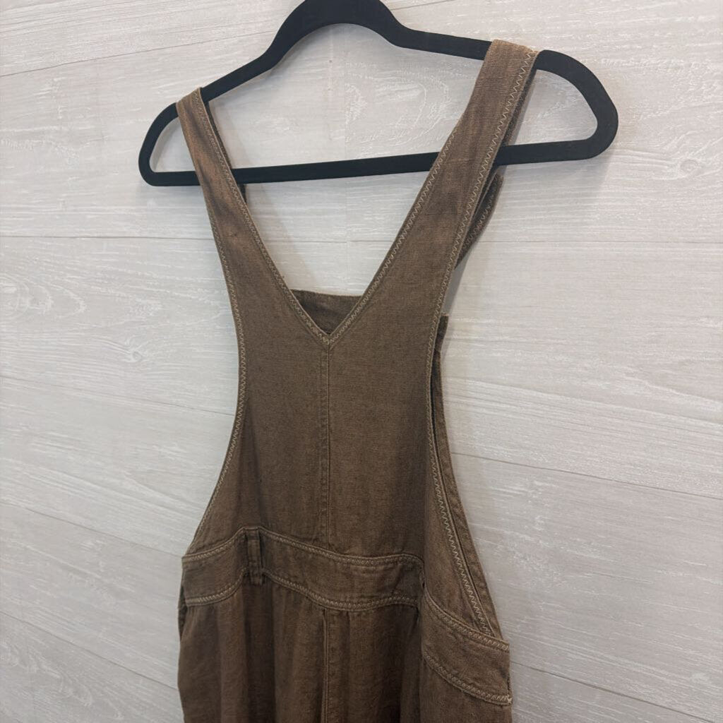 The Territory Ahead Brown 100% Linen Overalls Medium