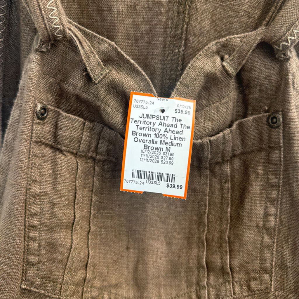 The Territory Ahead Brown 100% Linen Overalls Medium