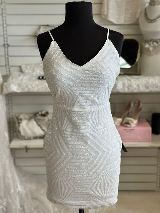 Lulus White Sequin Print Short Formal Dress Small