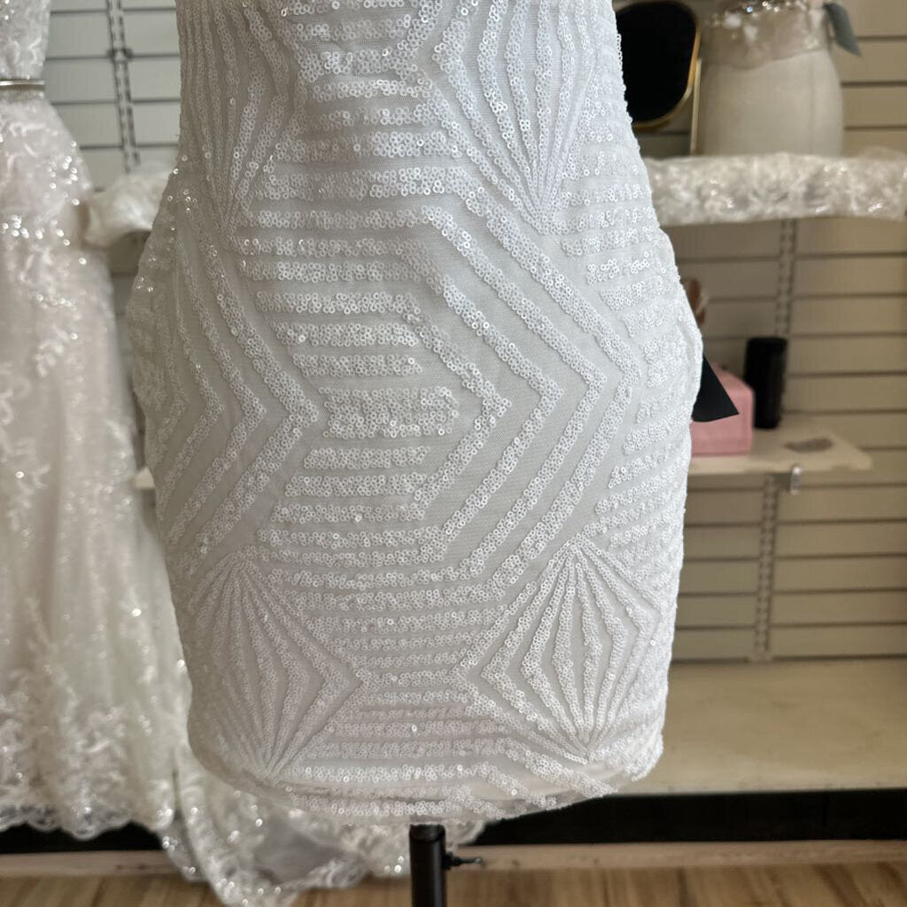 Lulus White Sequin Print Short Formal Dress Small