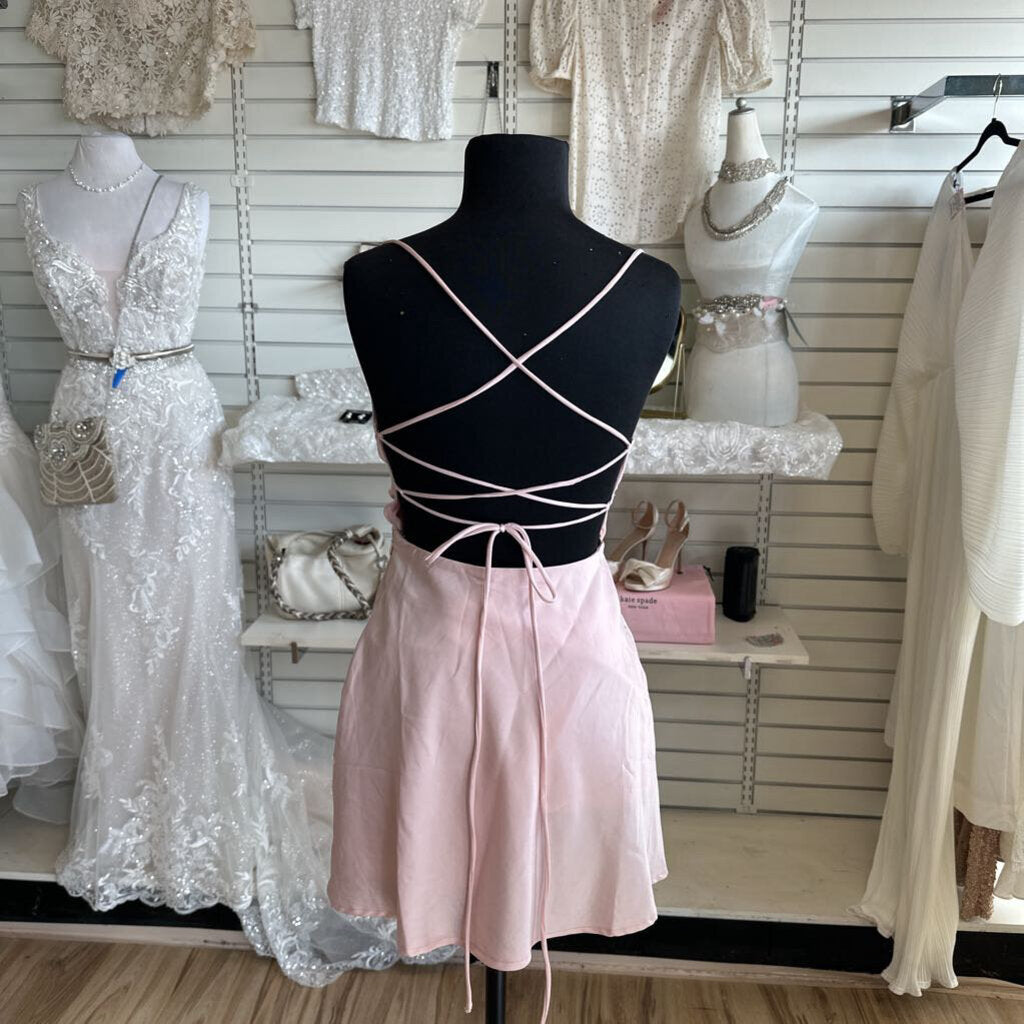 Princess Polly Pink Silky Lace Up Back Short Formal Dress 4