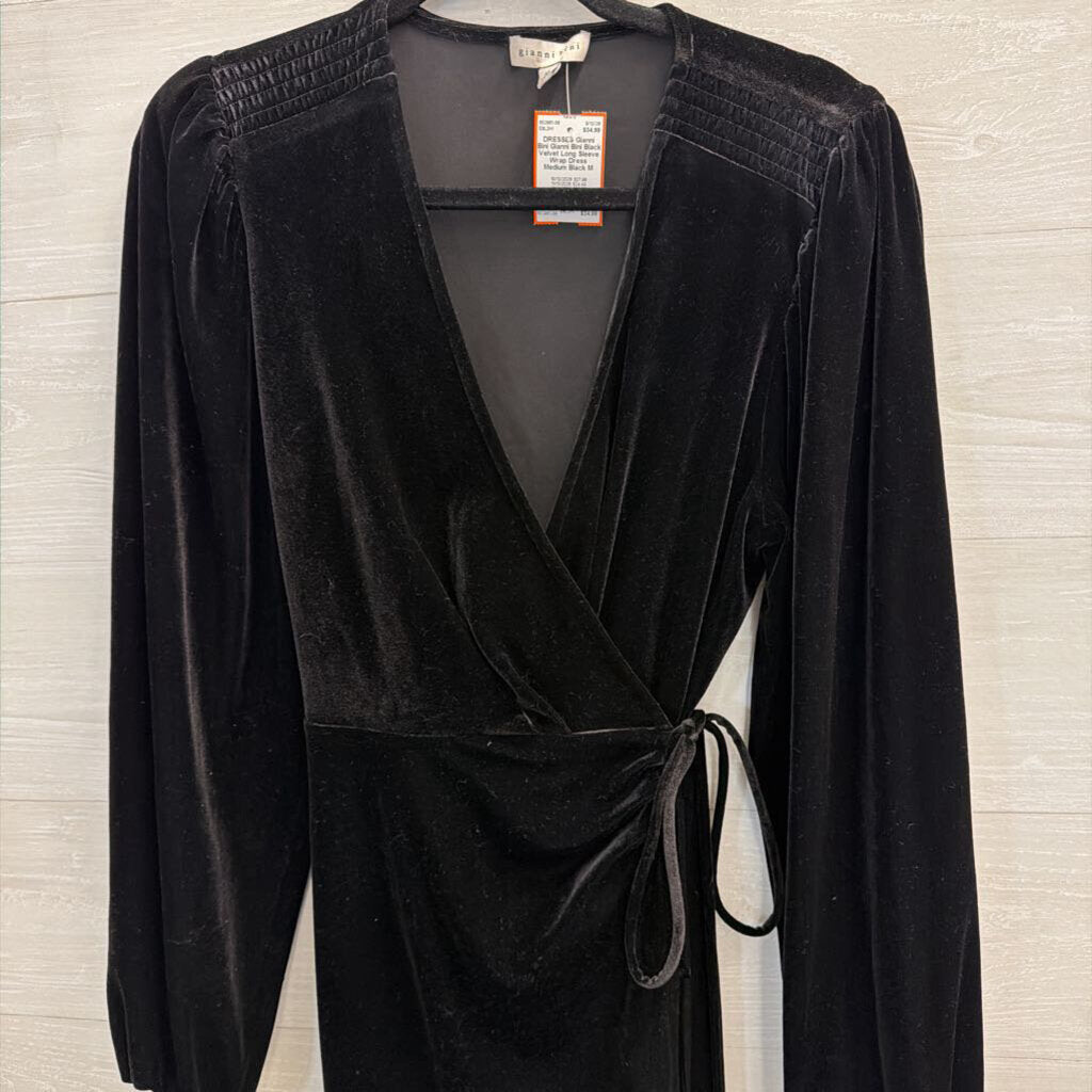 Gianni Bini Black Velvet Long Sleeve Wrap Dress Medium