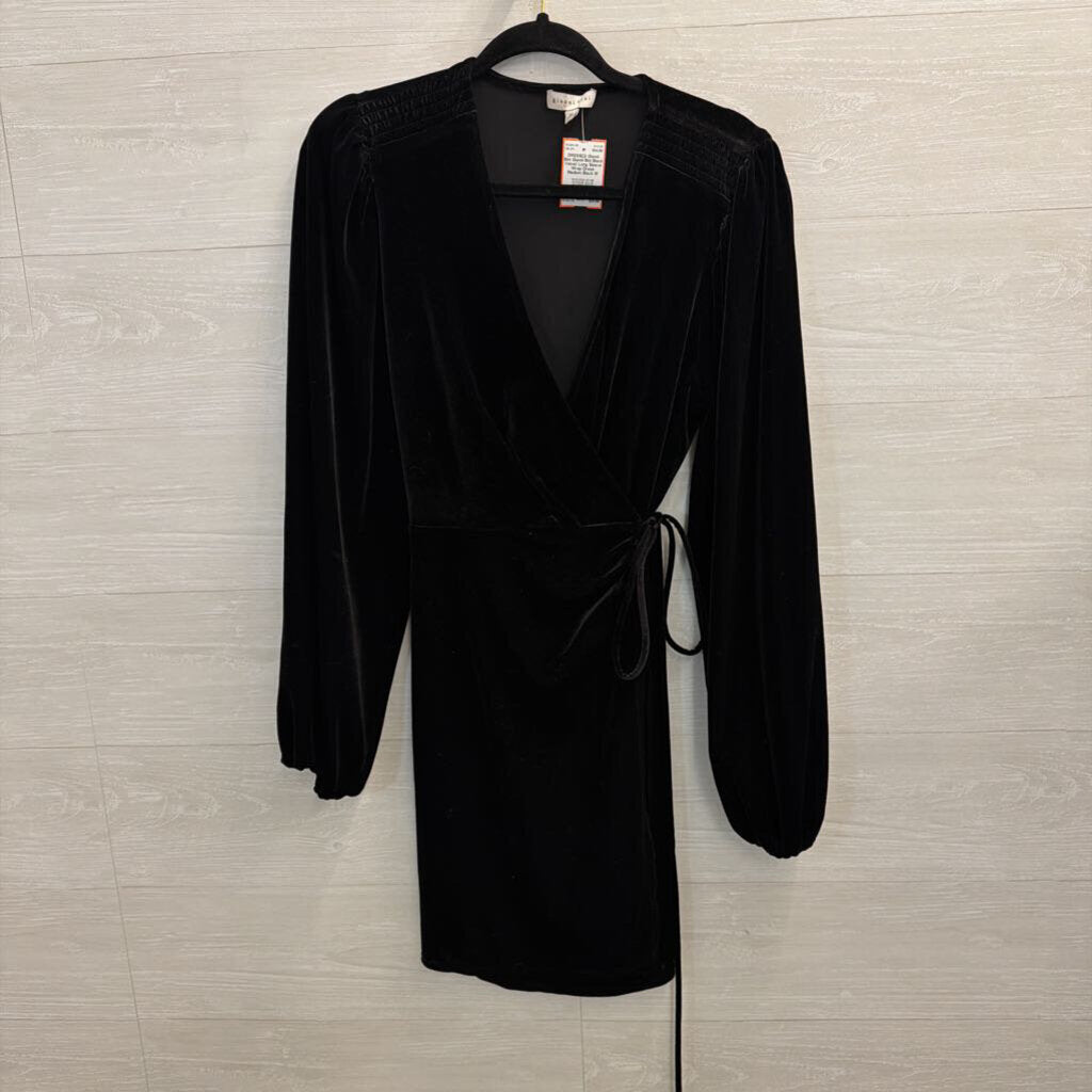 Gianni Bini Black Velvet Long Sleeve Wrap Dress Medium