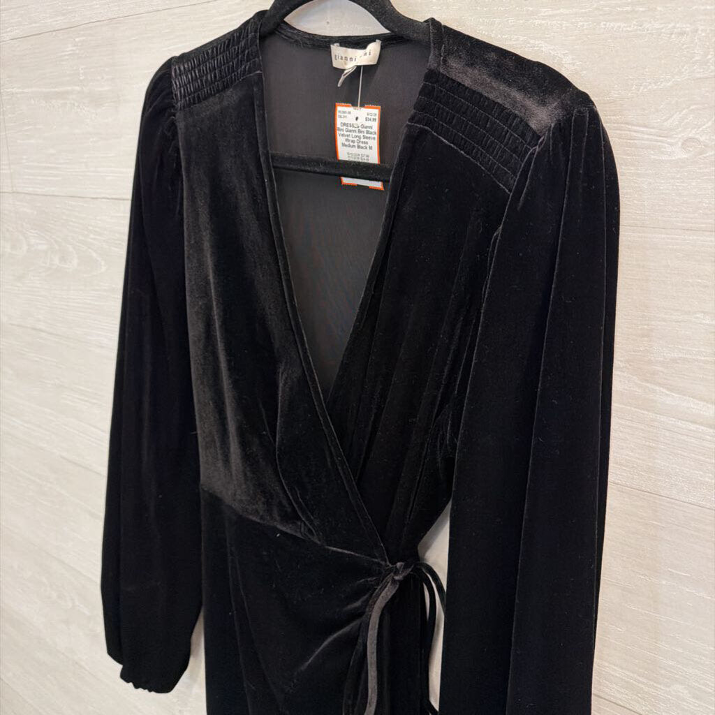 Gianni Bini Black Velvet Long Sleeve Wrap Dress Medium
