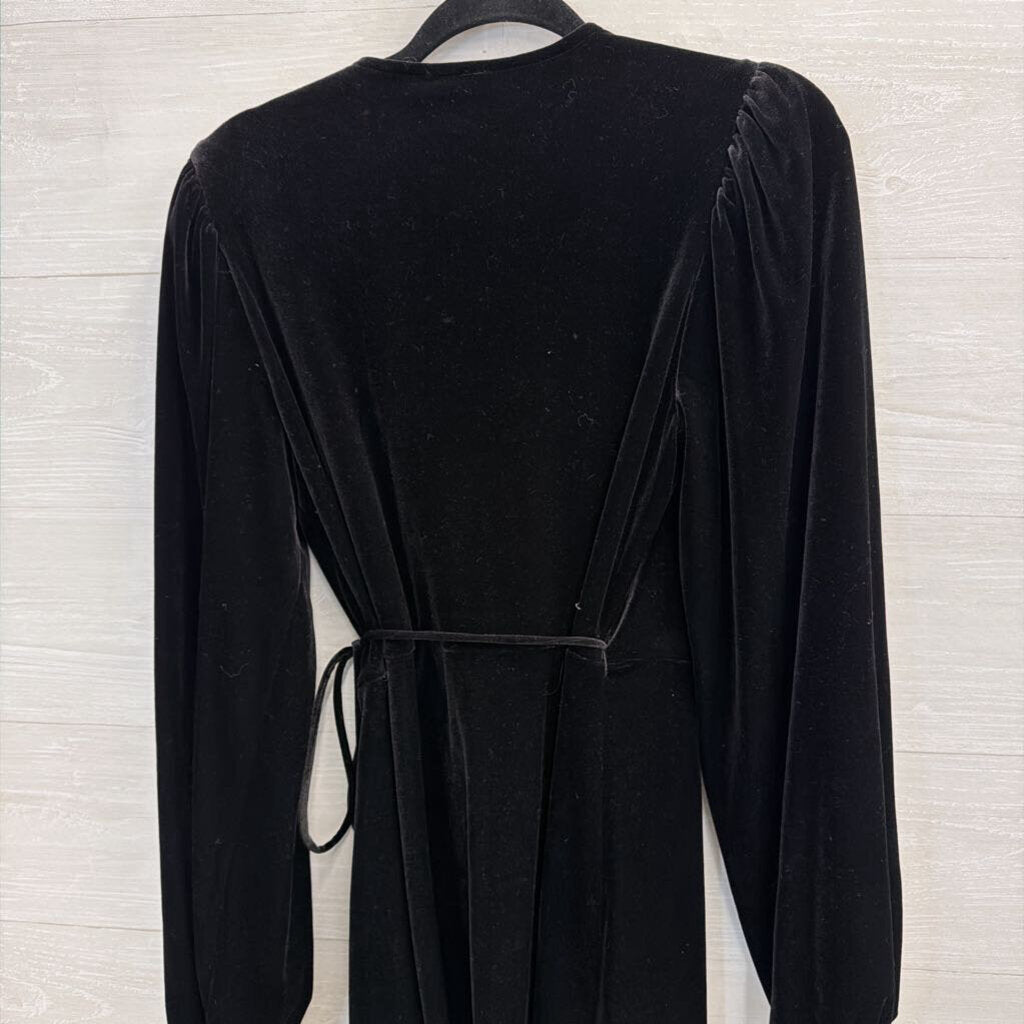 Gianni Bini Black Velvet Long Sleeve Wrap Dress Medium