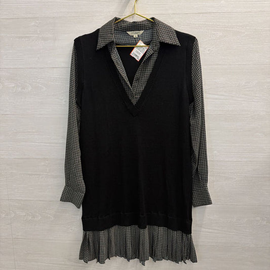 Max Studio Black Print Layered Long Sleeve Dress Extra Small