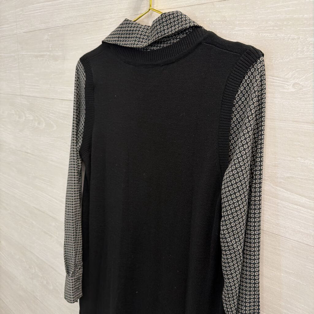 Max Studio Black Print Layered Long Sleeve Dress Extra Small