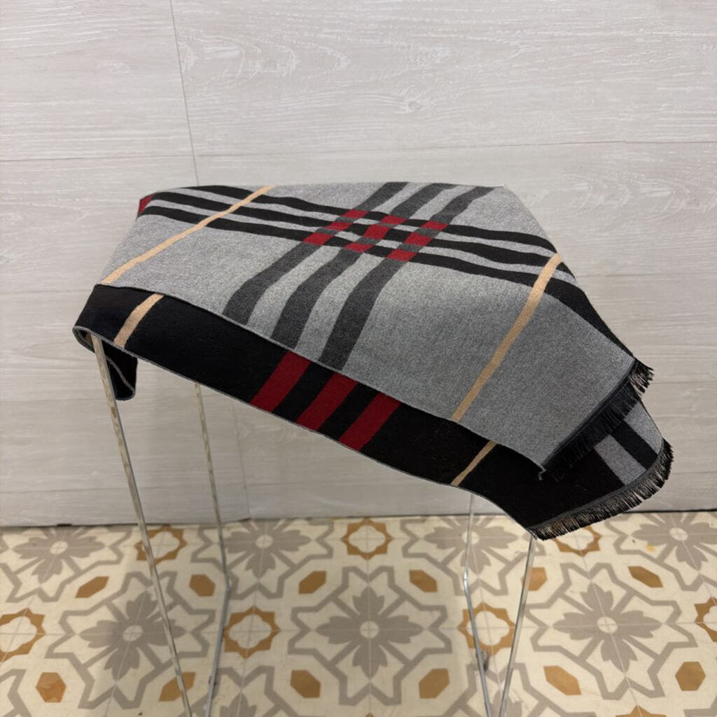 Mio Marino Grey/ Red Soft Plaid Scarf