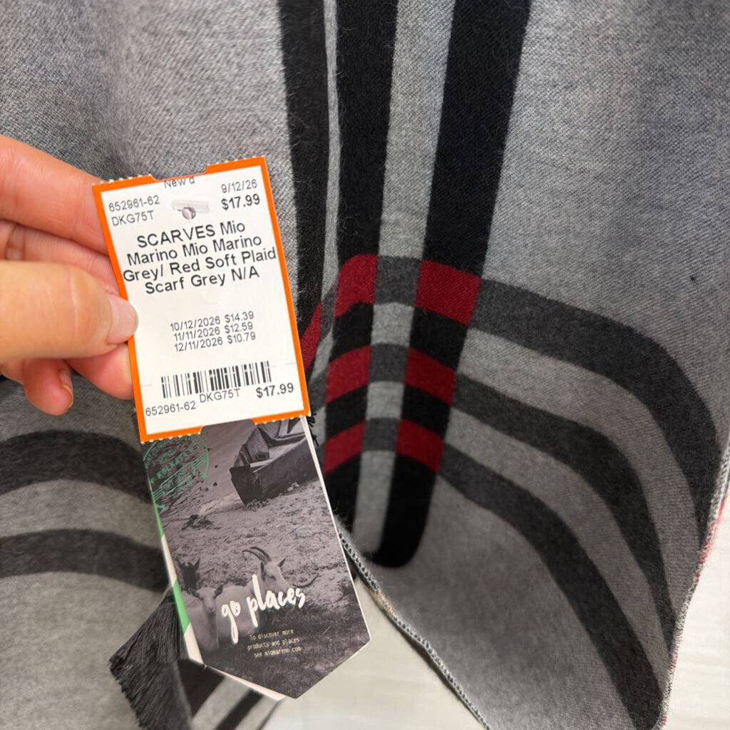 Mio Marino Grey/ Red Soft Plaid Scarf
