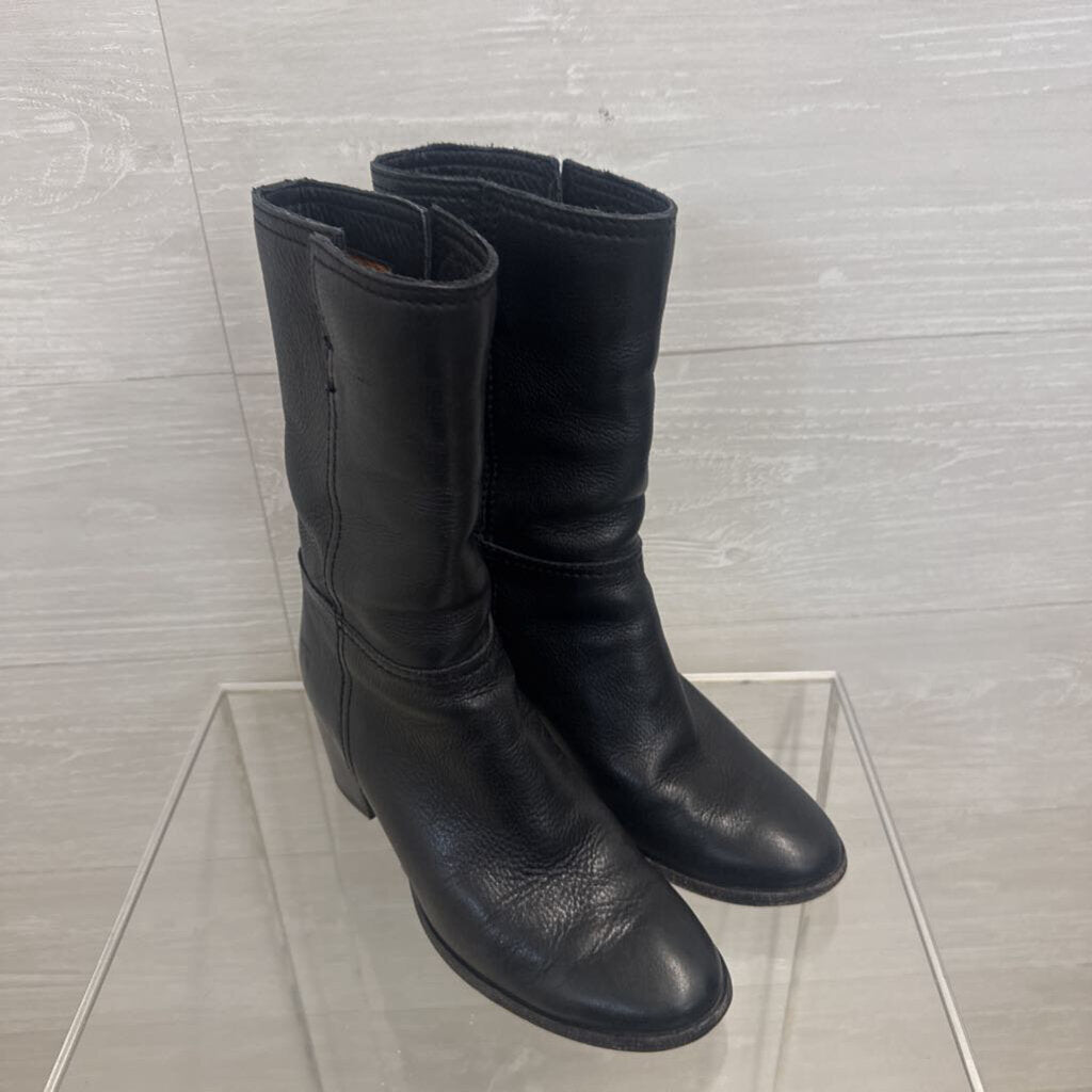 Frye Black Leather Nora Mid Pull On Boots 6.5