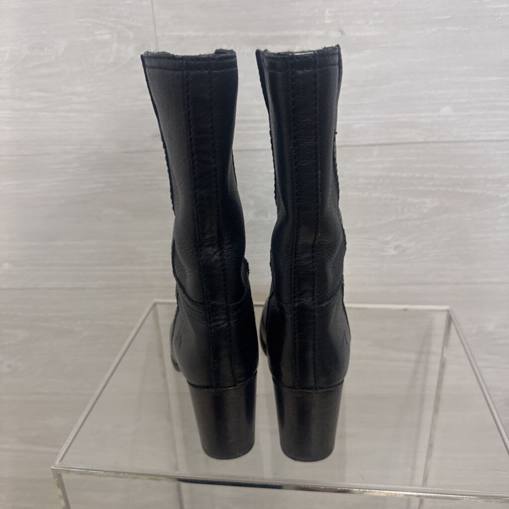 Frye Black Leather Nora Mid Pull On Boots 6.5