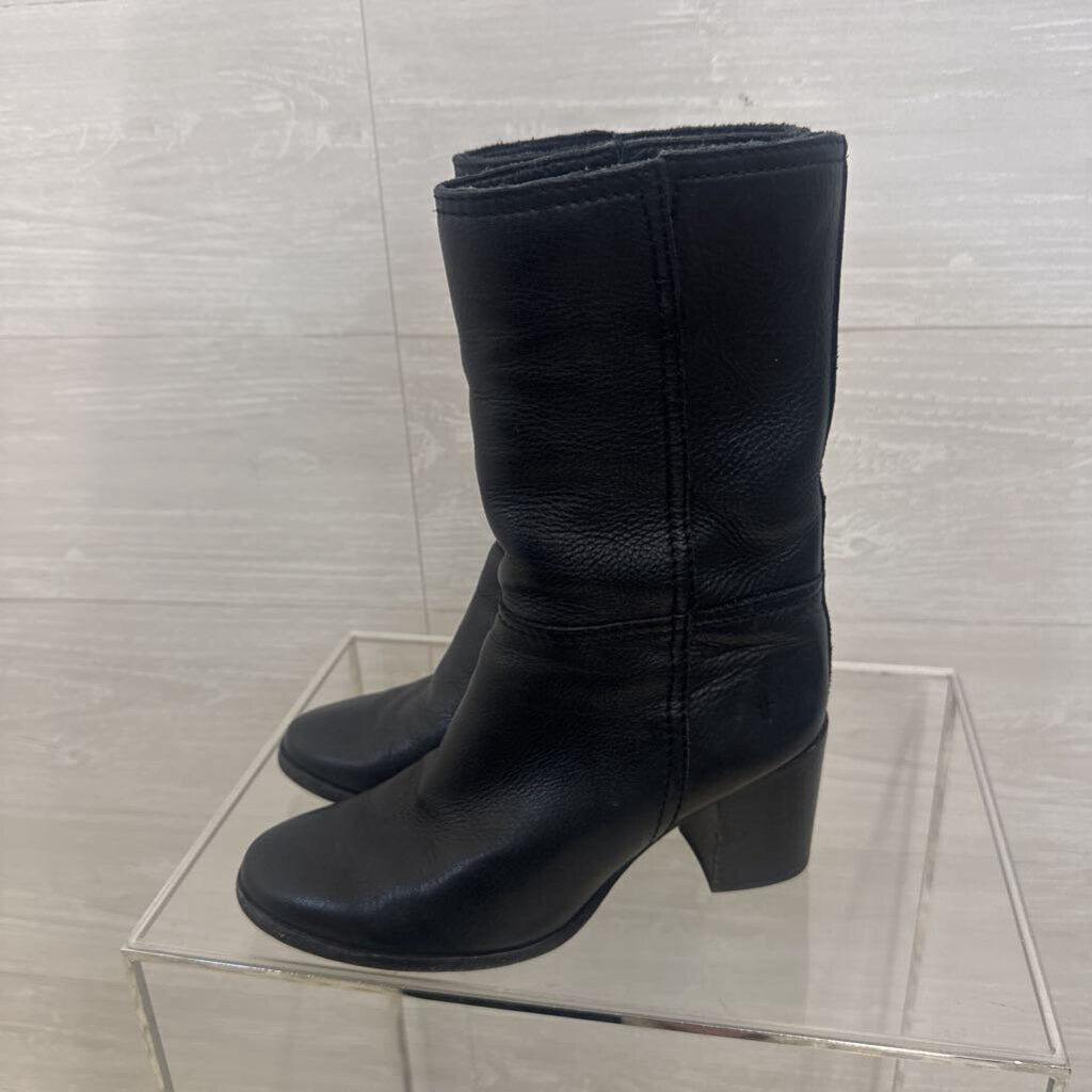 Frye Black Leather Nora Mid Pull On Boots 6.5