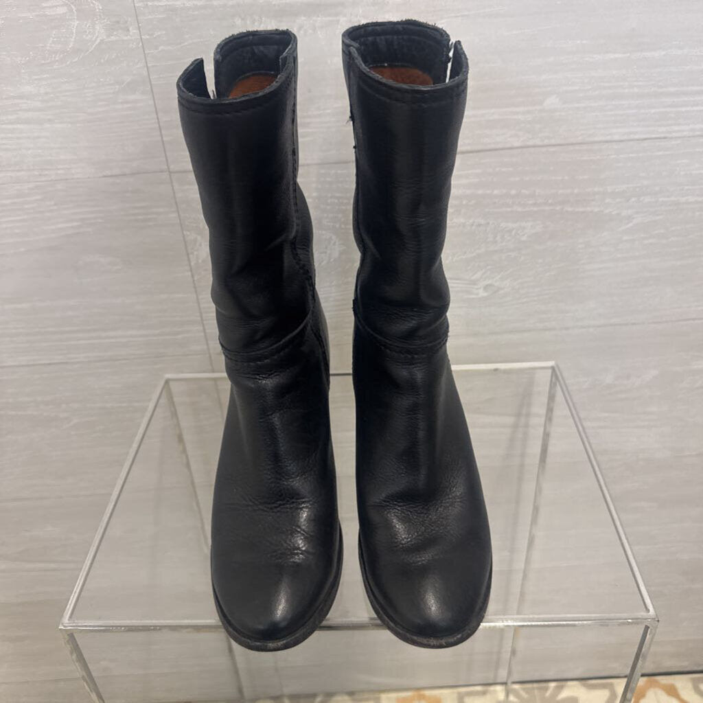 Frye Black Leather Nora Mid Pull On Boots 6.5