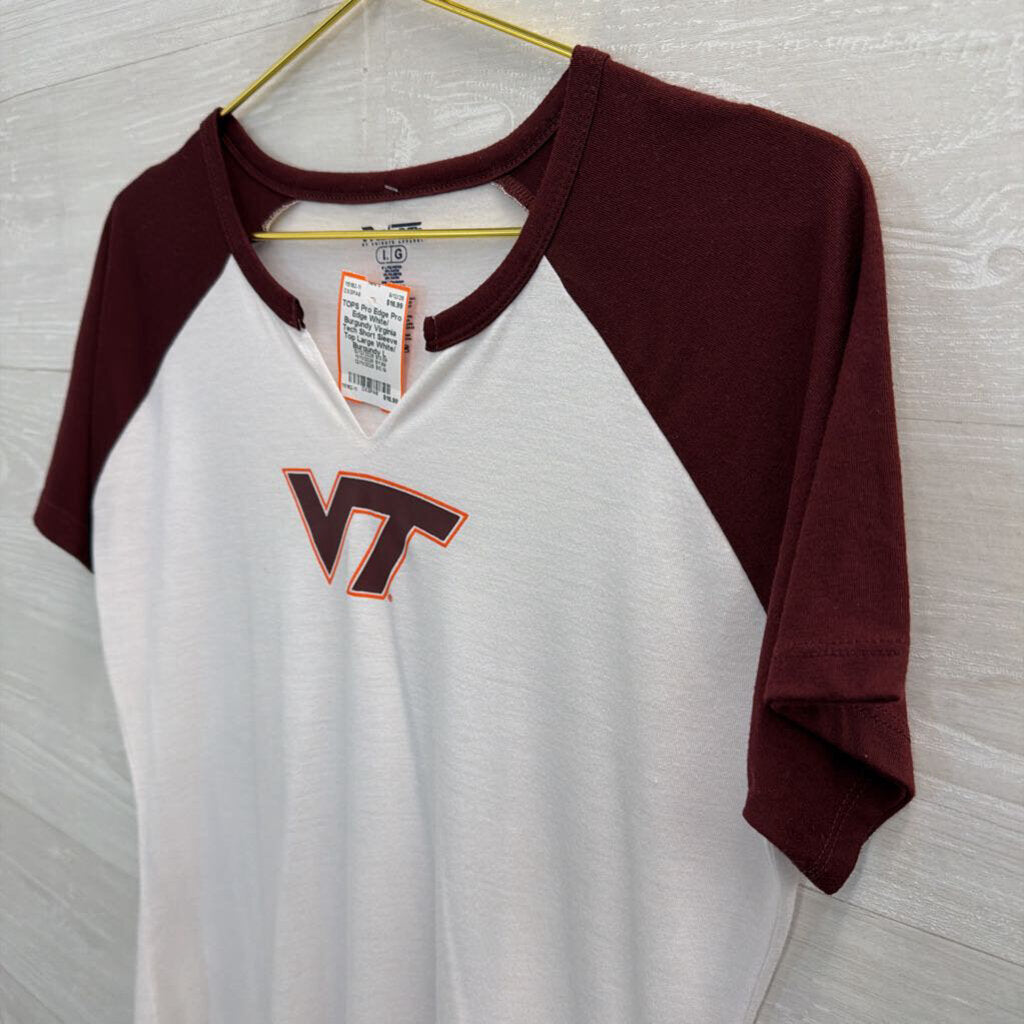 Pro Edge White/ Burgundy Virginia Tech Short Sleeve Top Large