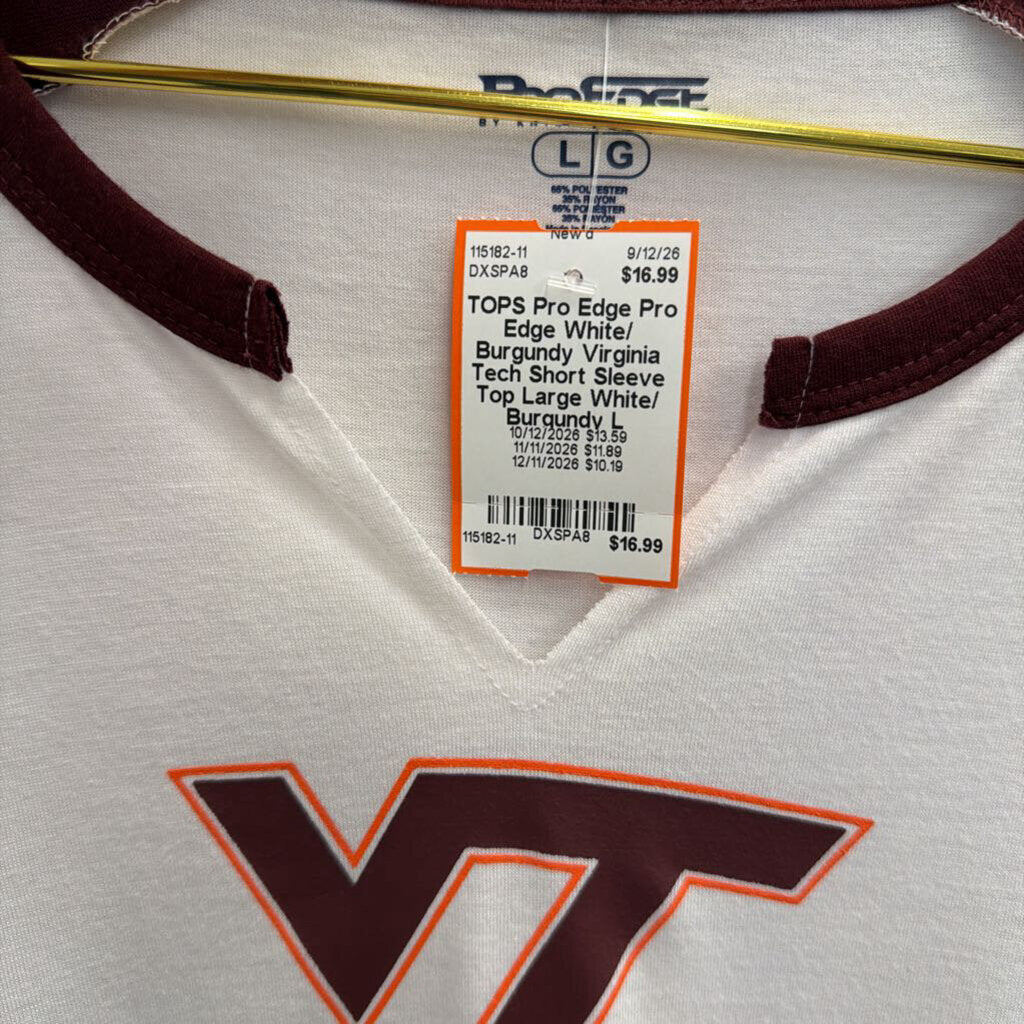 Pro Edge White/ Burgundy Virginia Tech Short Sleeve Top Large