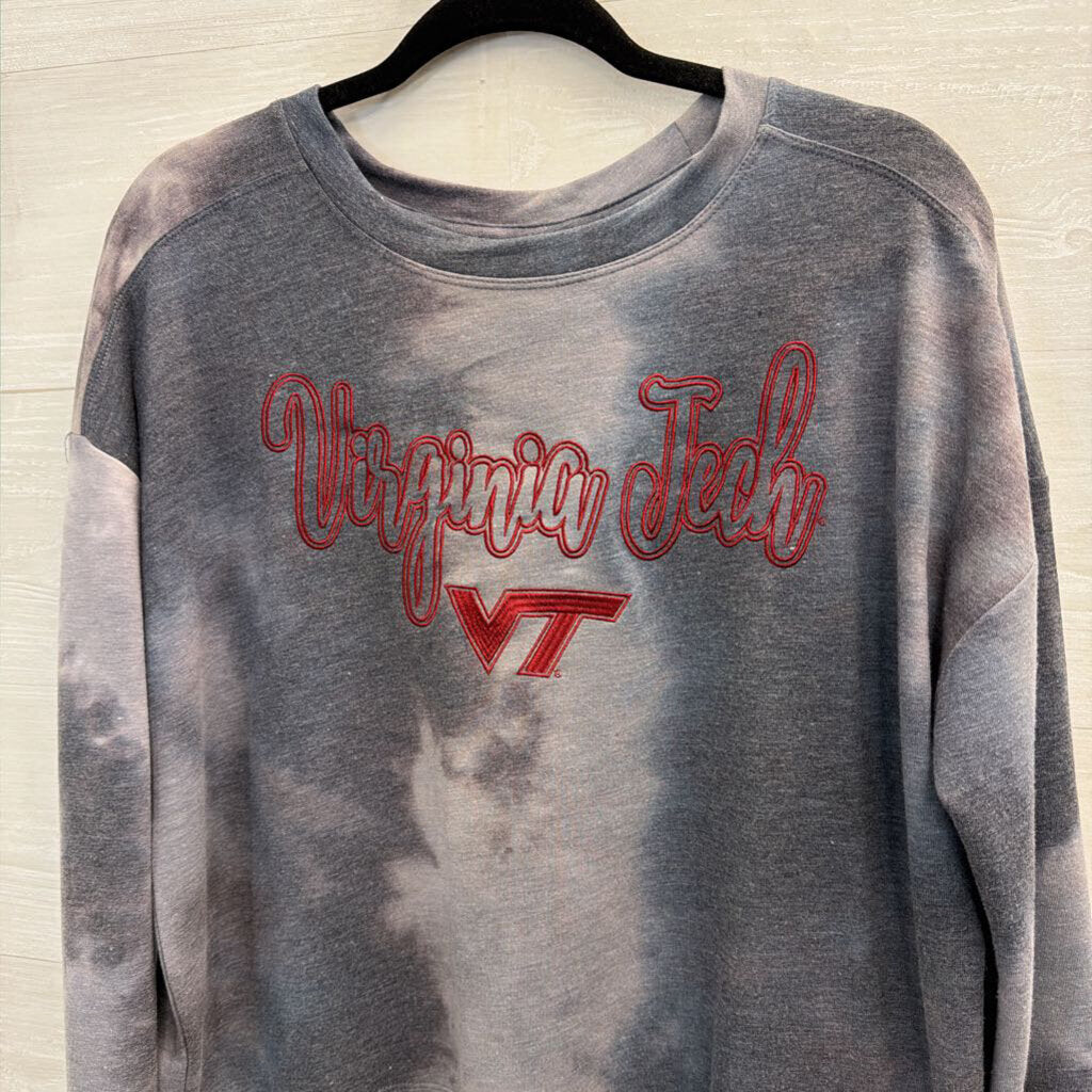Liv Casual Grey/ Burgundy Embroidered Virginia Tech Long Sleeve Top Large