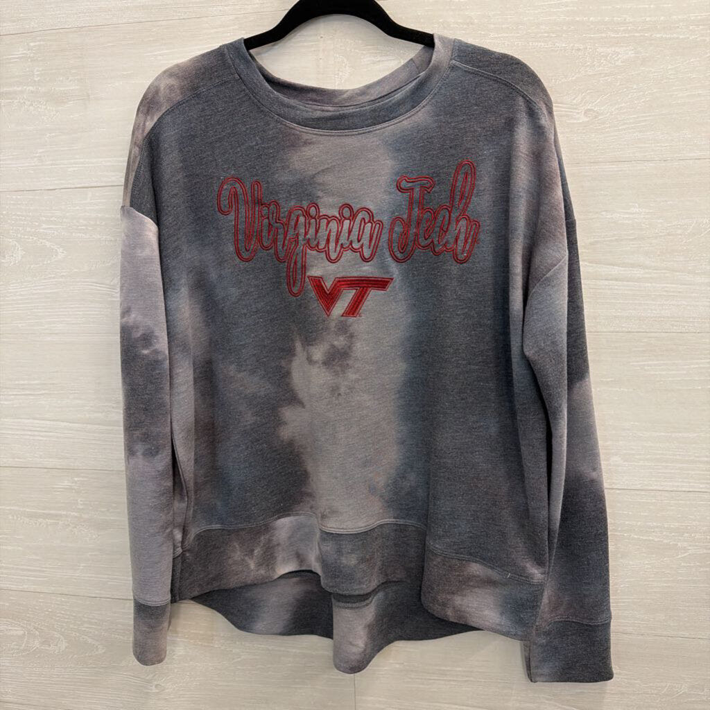Liv Casual Grey/ Burgundy Embroidered Virginia Tech Long Sleeve Top Large