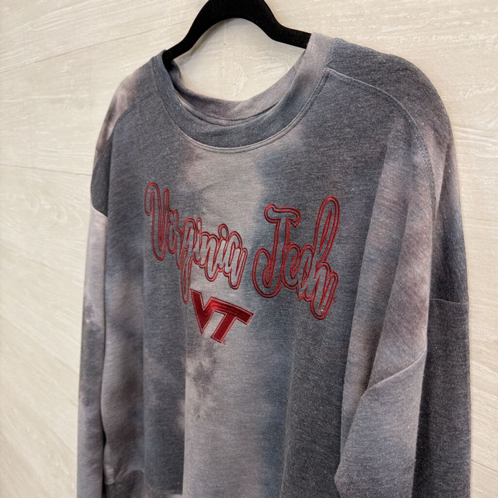 Liv Casual Grey/ Burgundy Embroidered Virginia Tech Long Sleeve Top Large