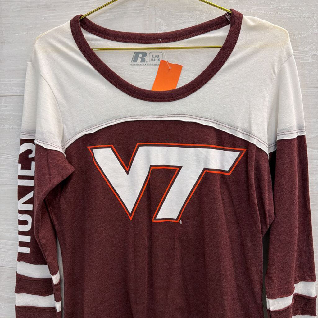 Russell Burgundy/ White Virginia Tech Long Sleeve Top Large