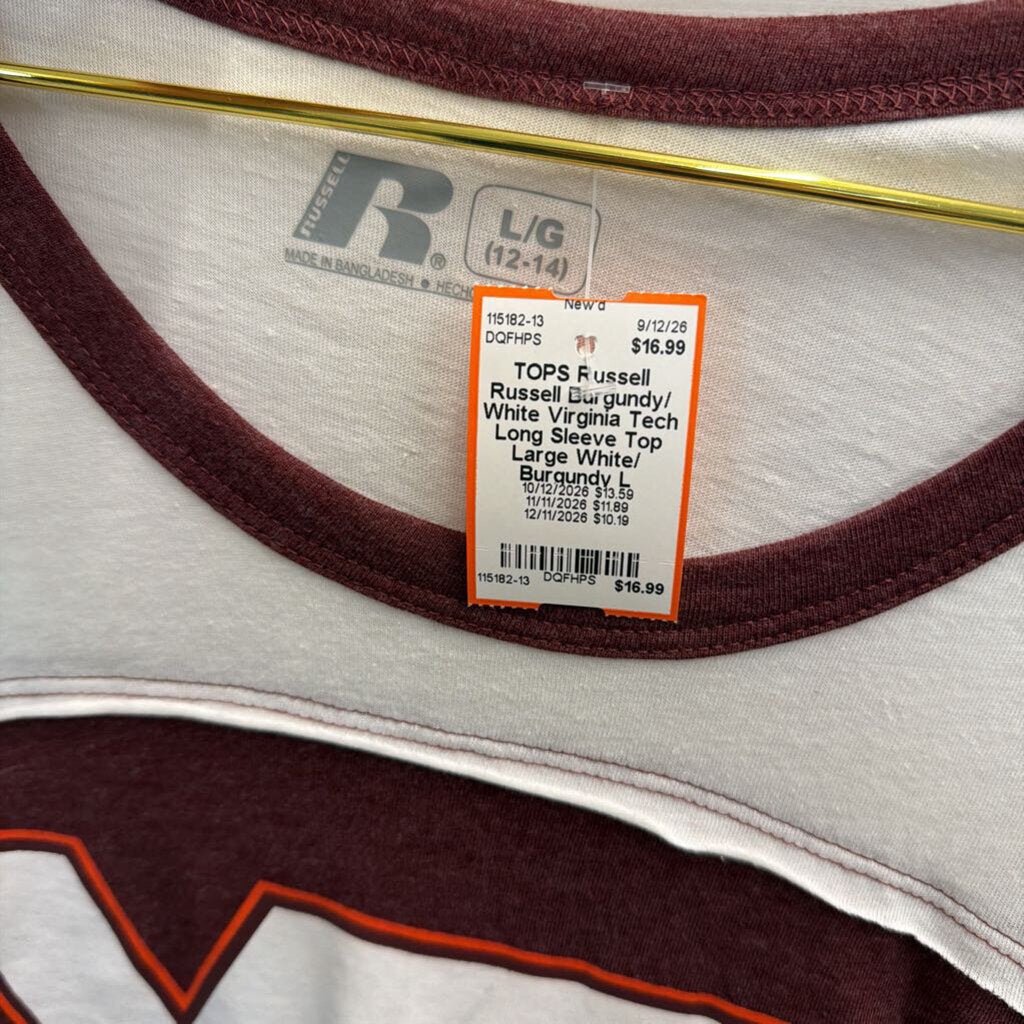 Russell Burgundy/ White Virginia Tech Long Sleeve Top Large