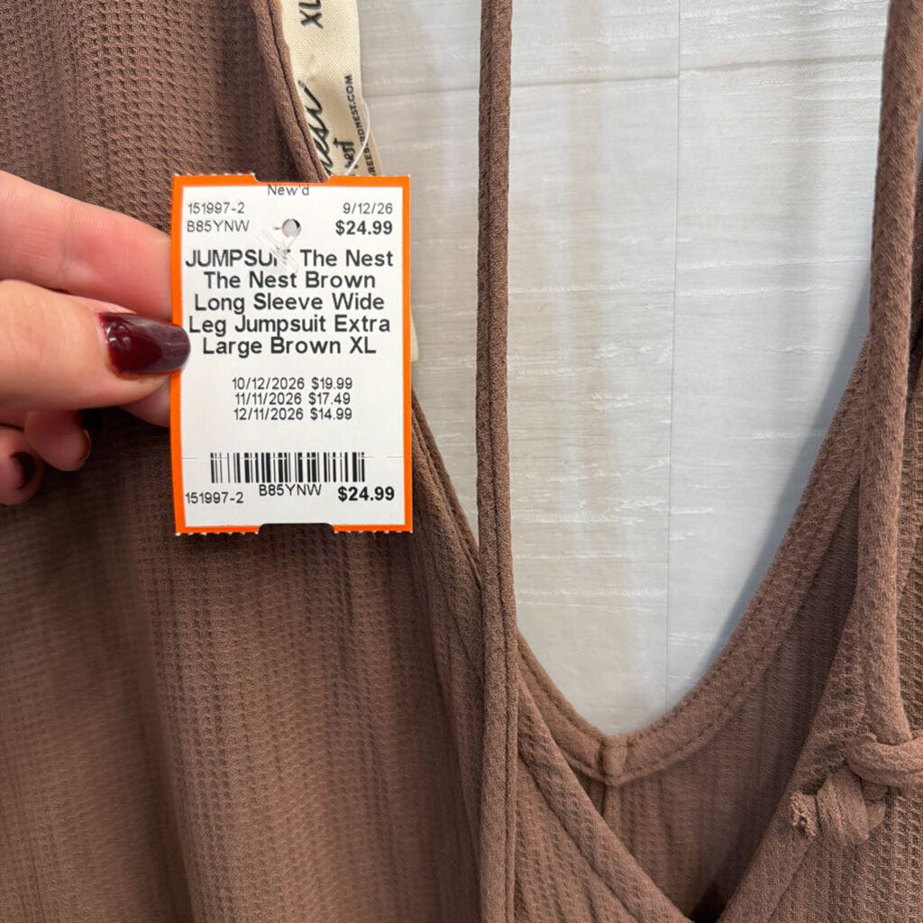 The Nest Brown Long Sleeve Wide Leg Jumpsuit Extra Large
